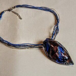 Murano Blue Multi-Color Glass Pendant Necklace